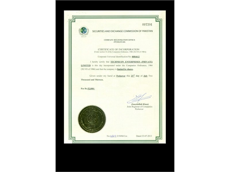 Incorporation under Companies Ordinance 1984